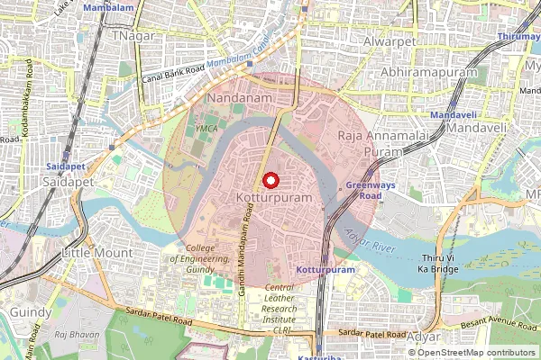 Map showing approximate area covered by Pincode 600085 — Kotturpuram S.O, Chennai