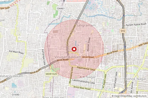 Map showing approximate area covered by Pincode 600092 — Virugambakkam S.O, Chennai