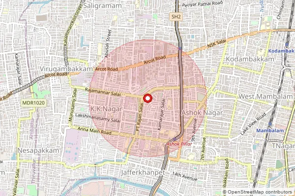 Map showing approximate area covered by Pincode 600093 — Saligramam S.O, Chennai