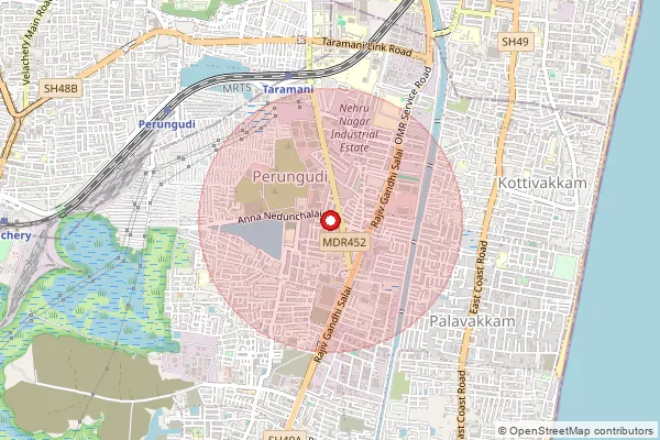 Map showing approximate area covered by Pincode 600096 — Perungudi S.O, Chennai