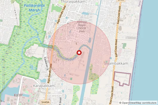 Map showing approximate area covered by Pincode 600097 — Karapakkam S.O, Chennai