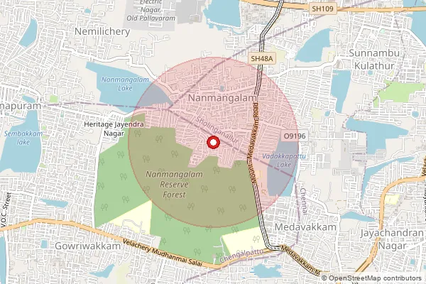 Map showing approximate area covered by Pincode 600100 — Medavakkam  So, Chengalpattu
