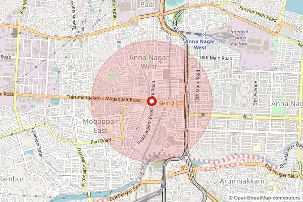 Map showing approximate area covered by Pincode 600101 — Anna Nagar Western Extn S.O, Chennai