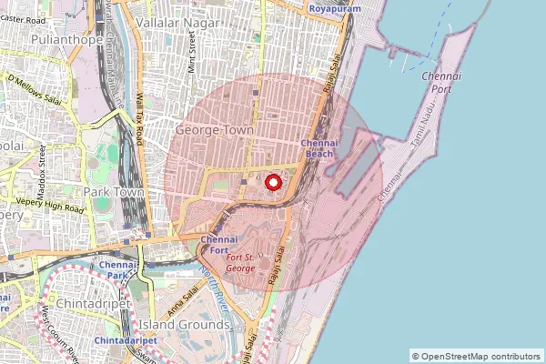 Map showing approximate area covered by Pincode 600104 — High Court Building S.O (Chennai), Chennai