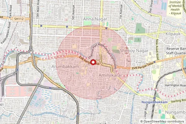 Map showing approximate area covered by Pincode 600106 — Arumbakkam S.O, Chennai