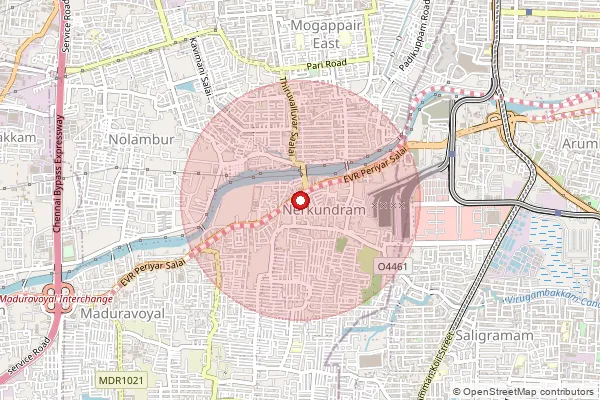 Map showing approximate area covered by Pincode 600107 — Koyambedu Wholesale Mkt, Chennai