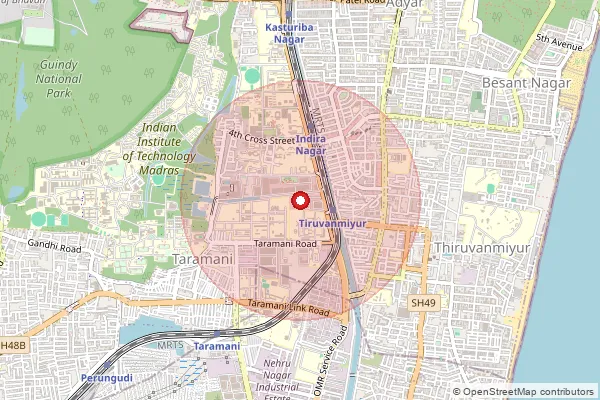 Map showing approximate area covered by Pincode 600113 — Dr Ambedkar Law Univeristy, Chennai