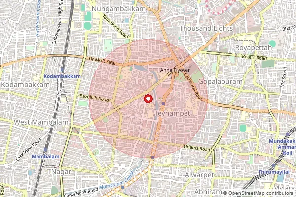 Map showing approximate area covered by Pincode 600115 — Injambakkam S.O, Chennai