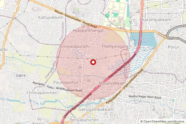 Map showing approximate area covered by Pincode 600116 — Alapakkam Bo, Chennai