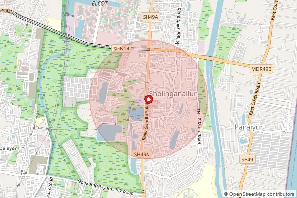 Map showing approximate area covered by Pincode 600119 — Sholinganallur S.O, Chennai