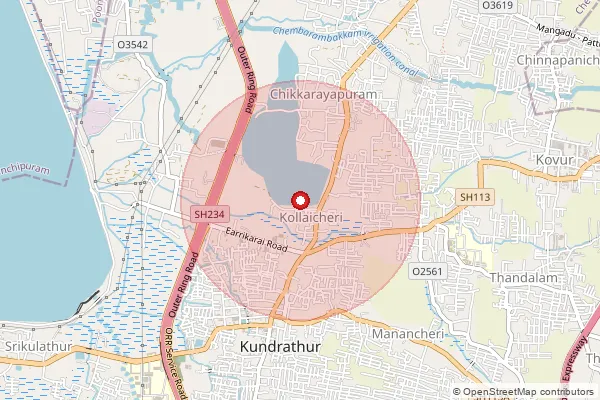 Map showing approximate area covered by Pincode 600122 — Paraniputhur Bo, Kanchipuram