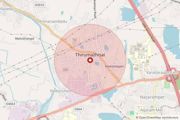 Map showing approximate area covered by Pincode 600124 — Nemam Bo, Thiruvallur