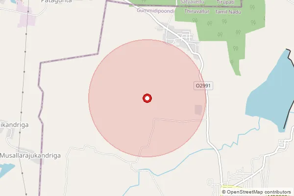 Map showing approximate area covered by Pincode 601202 — Manellore Bo, Thiruvallur