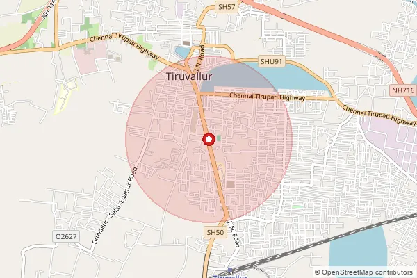 Map showing approximate area covered by Pincode 602001 — Tiruvallur H.O, Thiruvallur