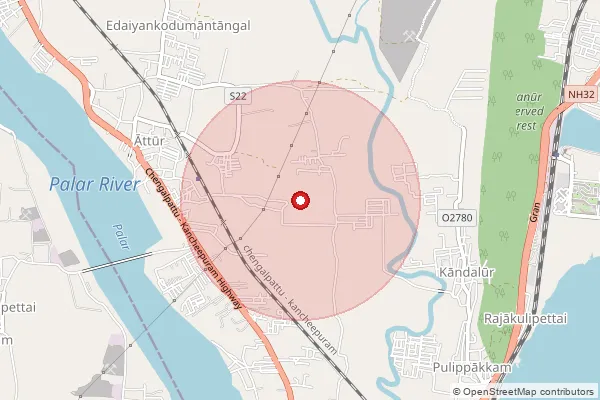 Map showing approximate area covered by Pincode 603105 — Sirudavur Bo, Chengalpattu