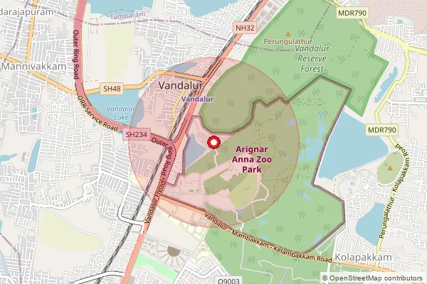 Map showing approximate area covered by Pincode 603210 — Madurai Meenakshipuram B.O, Chengalpattu