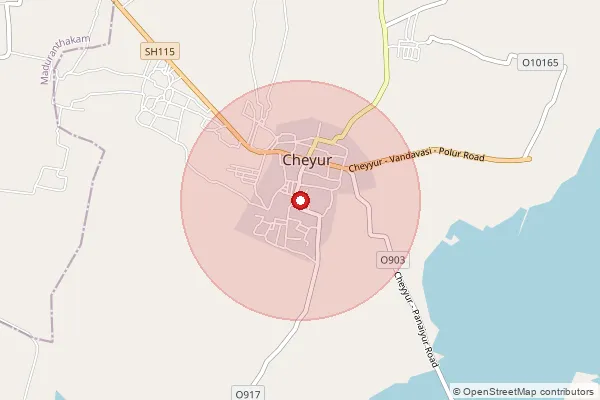 Map showing approximate area covered by Pincode 603304 — Kolathur Bo, Chengalpattu