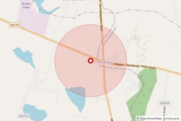 Map showing approximate area covered by Pincode 603309 — Chitrvadi Bo, Chengalpattu