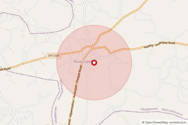 Map showing approximate area covered by Pincode 604201 — Melvailamur Bo, Villupuram