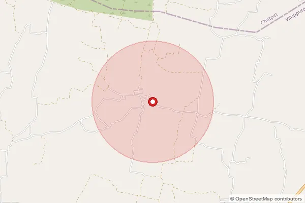 Map showing approximate area covered by Pincode 604204 — Eyyakunam Bo, Villupuram