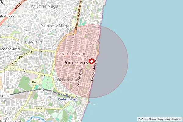 Map showing approximate area covered by Pincode 605001 — Pondicherry Ho, Pondicherry
