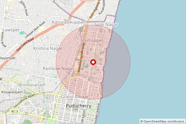 Map showing approximate area covered by Pincode 605002 — Sri Aurobindo Ashram So, Pondicherry