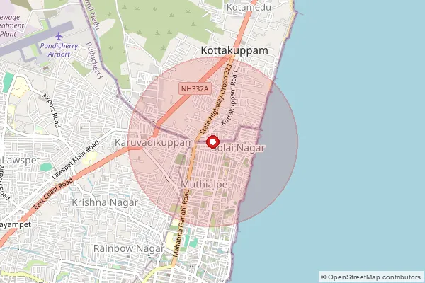 Map showing approximate area covered by Pincode 605003 — Muthialpet So, Pondicherry
