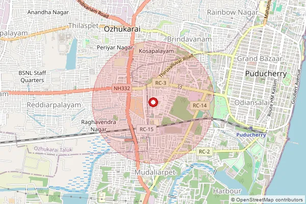 Map showing approximate area covered by Pincode 605005 — Nellithope So, Pondicherry