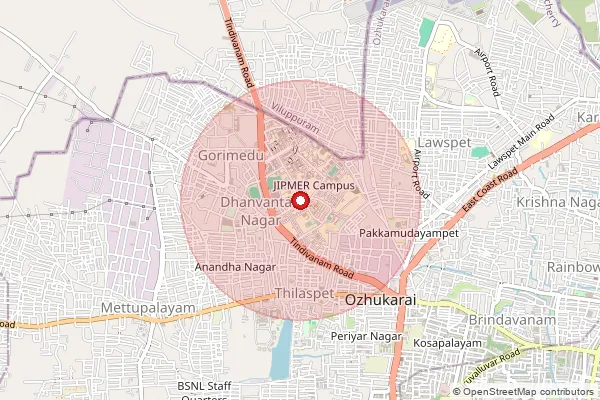 Map showing approximate area covered by Pincode 605006 — Dhanvantri Nagar So, Pondicherry
