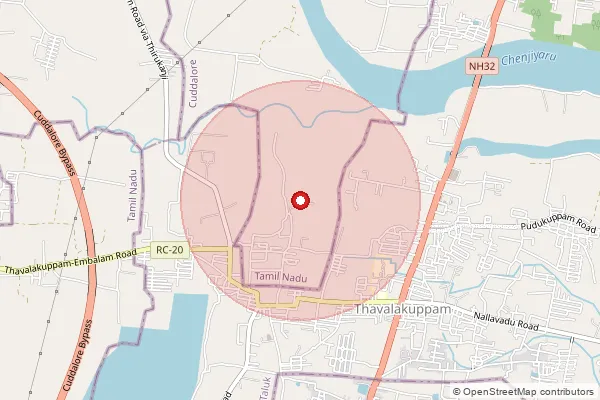 Map showing approximate area covered by Pincode 605007 — Nallavadu Bo, Pondicherry