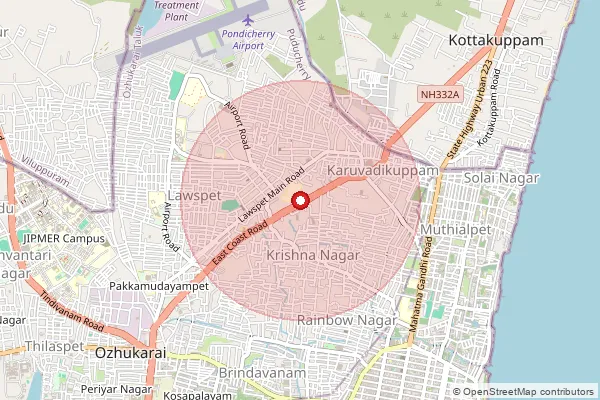 Map showing approximate area covered by Pincode 605008 — Lawspet So, Pondicherry