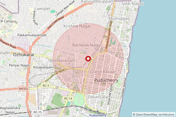Map showing approximate area covered by Pincode 605011 — Venkata Nagar So, Pondicherry