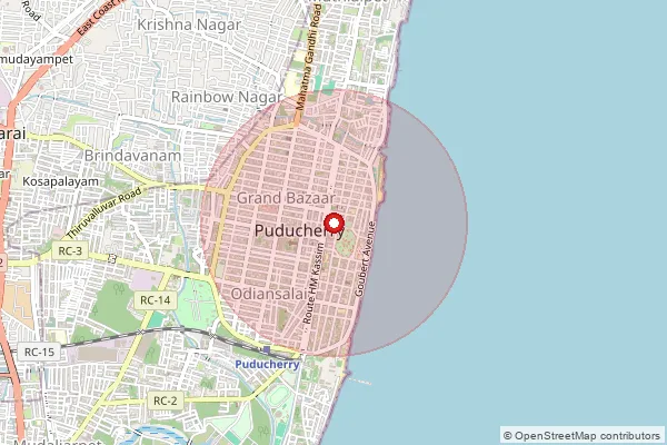 Map showing approximate area covered by Pincode 605012 — Pondicherry Ndc, Na