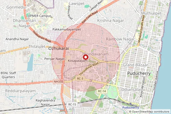 Map showing approximate area covered by Pincode 605013 — Sarampy So, Pondicherry