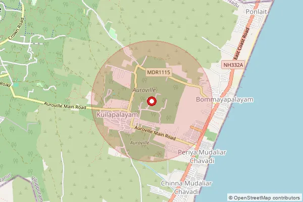 Map showing approximate area covered by Pincode 605101 — Kuilapalayam Bo, Villupuram