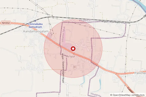 Map showing approximate area covered by Pincode 605102 — Ariyur Bo, Pondicherry