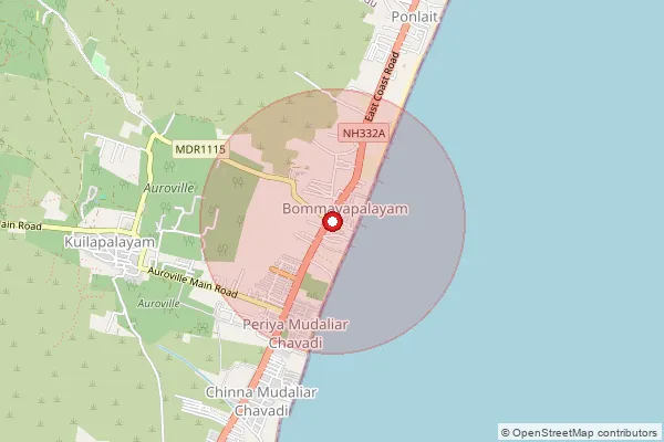 Map showing approximate area covered by Pincode 605104 — Bommayarpalayam Bo, Villupuram