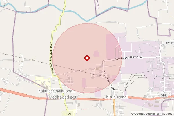 Map showing approximate area covered by Pincode 605107 — Thirubuvanai Bo, Pondicherry