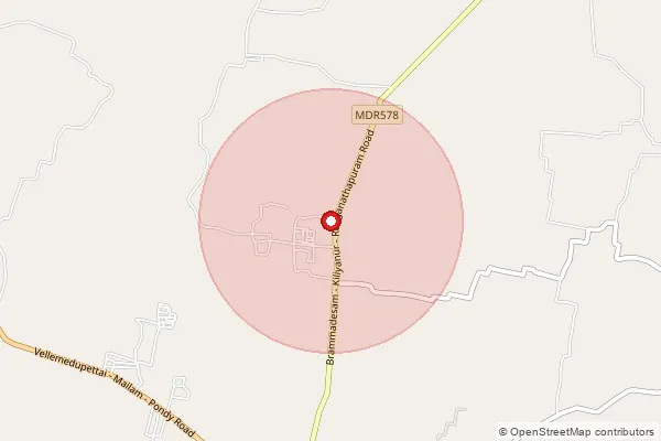 Map showing approximate area covered by Pincode 605109 — Olundiyapattu Bo, Villupuram