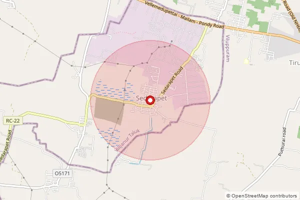 Map showing approximate area covered by Pincode 605111 — Irumbai Bo, Villupuram