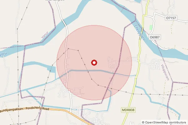 Map showing approximate area covered by Pincode 605501 — Kodukkur Bo, Villupuram