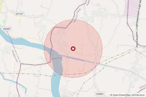 Map showing approximate area covered by Pincode 605502 — Kadaperikuppam Bo, Villupuram