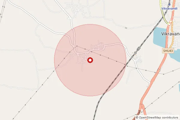 Map showing approximate area covered by Pincode 605652 — Tpudupalayam Bo, Villupuram