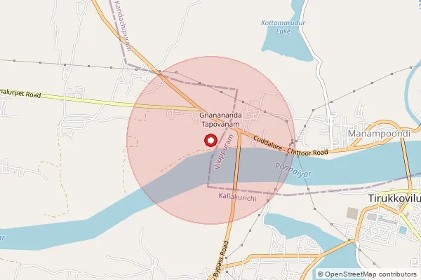 Map showing approximate area covered by Pincode 605756 — Kottamarudur B.O, Villupuram