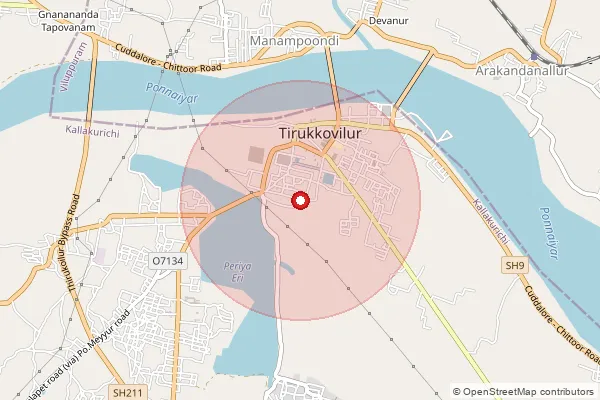 Map showing approximate area covered by Pincode 605757 — Tirukkoyilur H.O, Kallakurichi