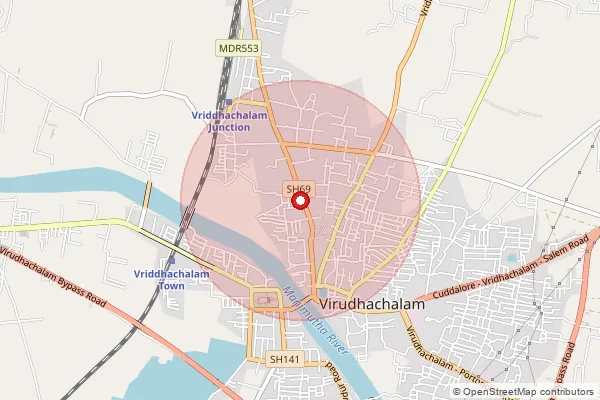 Map showing approximate area covered by Pincode 606001 — Vriddhachalam H.O, Cuddalore