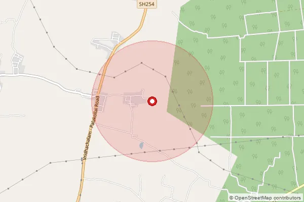 Map showing approximate area covered by Pincode 606104 — Mathur B.O, Cuddalore