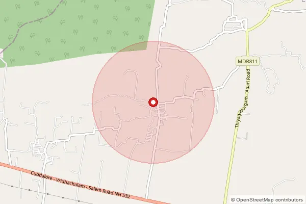 Map showing approximate area covered by Pincode 606109 — Vallimaduram B.O, Cuddalore