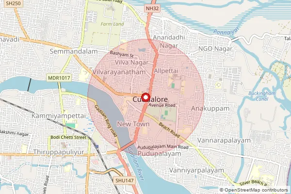 Map showing approximate area covered by Pincode 606110 — Karuvepilankurichi S.O, Cuddalore