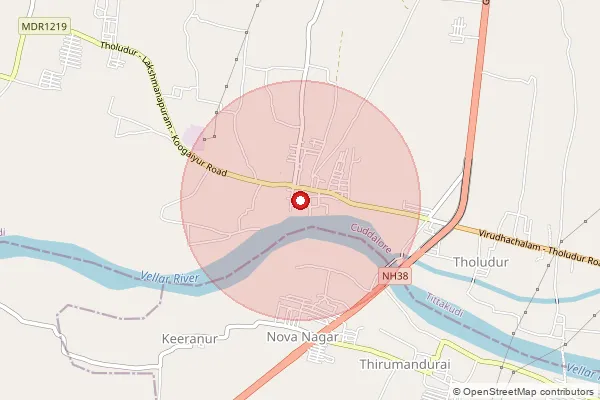 Map showing approximate area covered by Pincode 606303 — Eluthur B.O, Cuddalore